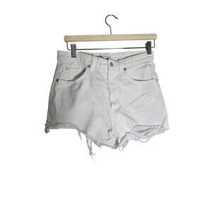 White Denim Shorts Womens 8 Distressed Casual Normcore Cottagecore Streetwear